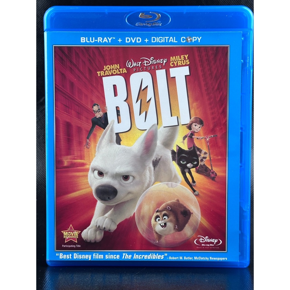 Bolt Blu-Ray + DVD + Digital Copy Walt Disney Pictures John Travolta Miley Cyrus